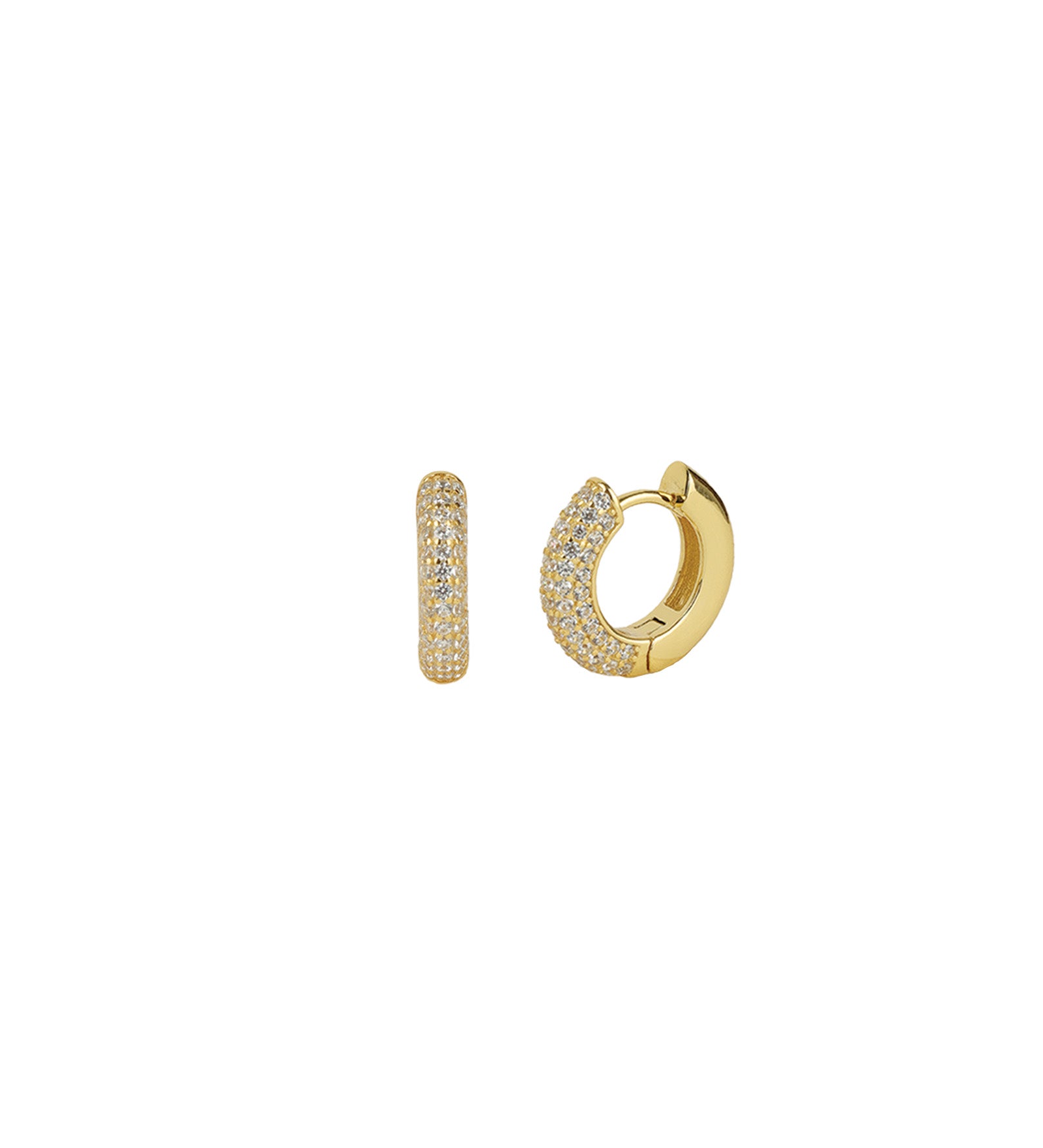 Quiet Icon-Half Pavé Tube Huggies-Earrings-14k Gold Vermeil, Cubic Zirconia-Blue Ruby Jewellery-Vancouver Canada
