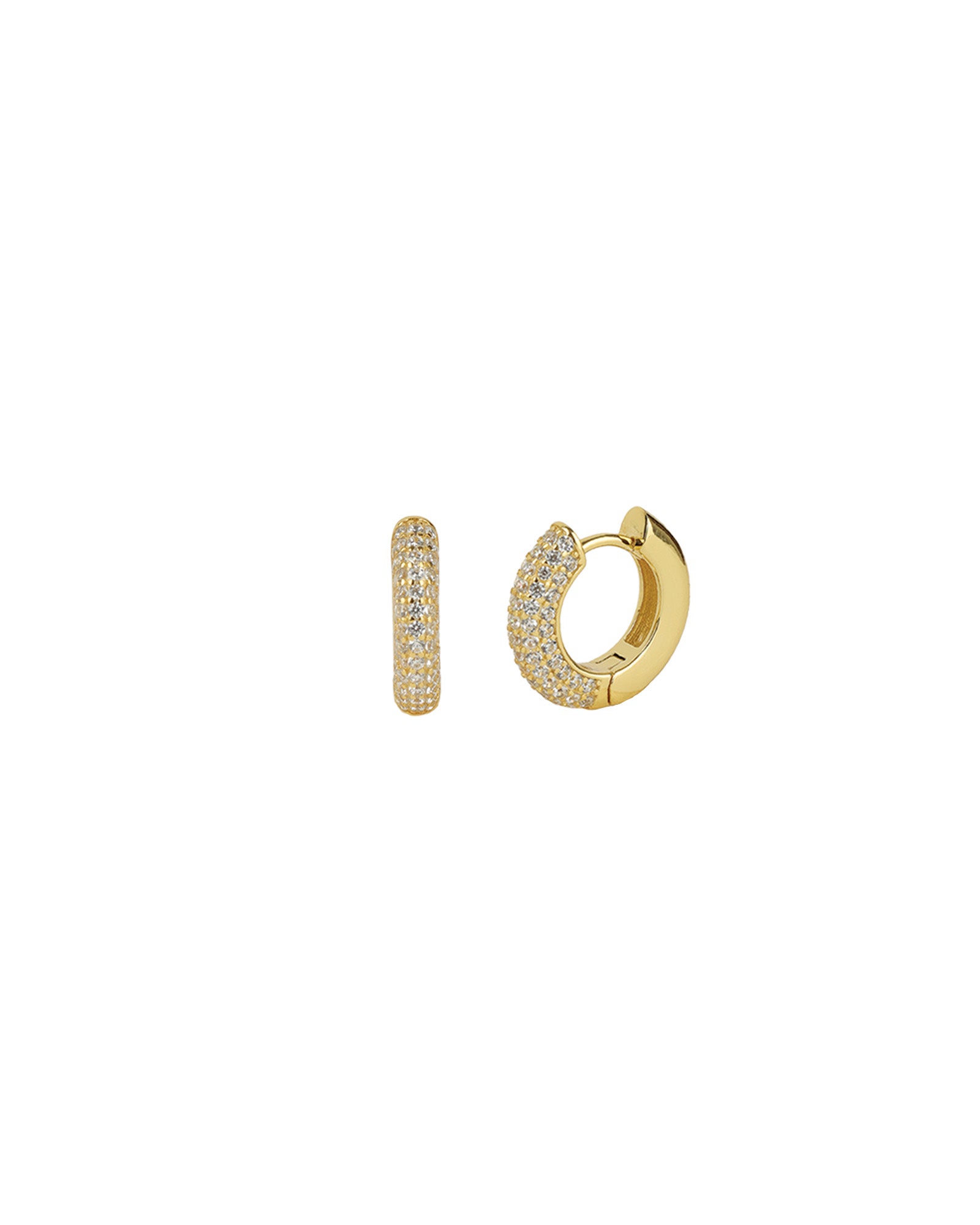 Quiet Icon-Half Pavé Tube Huggies-Earrings-14k Gold Vermeil, Cubic Zirconia-Blue Ruby Jewellery-Vancouver Canada