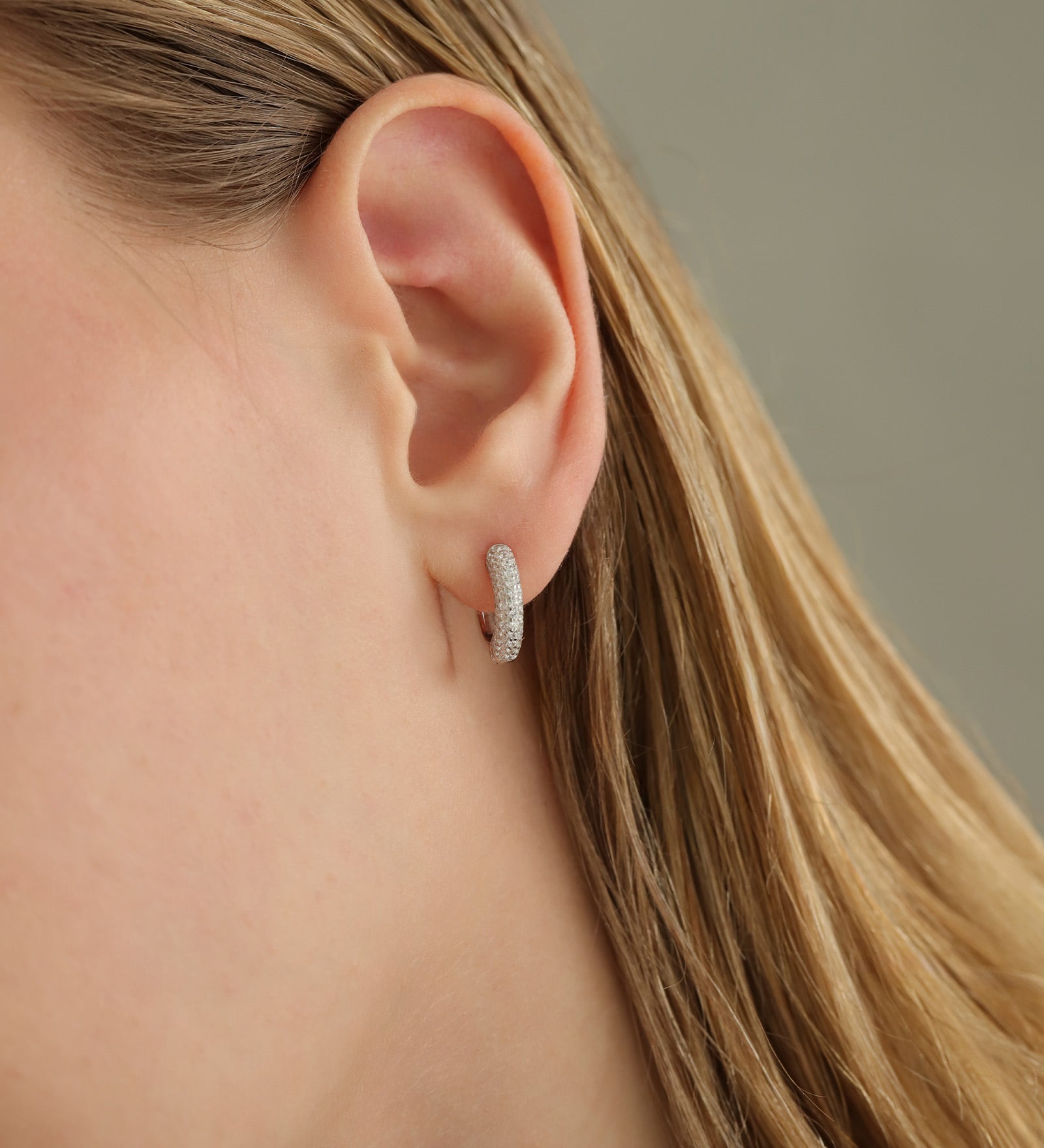 Quiet Icon-Half Pavé Tube Huggies-Earrings-Blue Ruby Jewellery-Vancouver Canada
