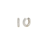 Quiet Icon-Half Pavé Tube Huggies-Earrings-Rhodium Plated Sterling Silver, Cubic Zirconia-Blue Ruby Jewellery-Vancouver Canada