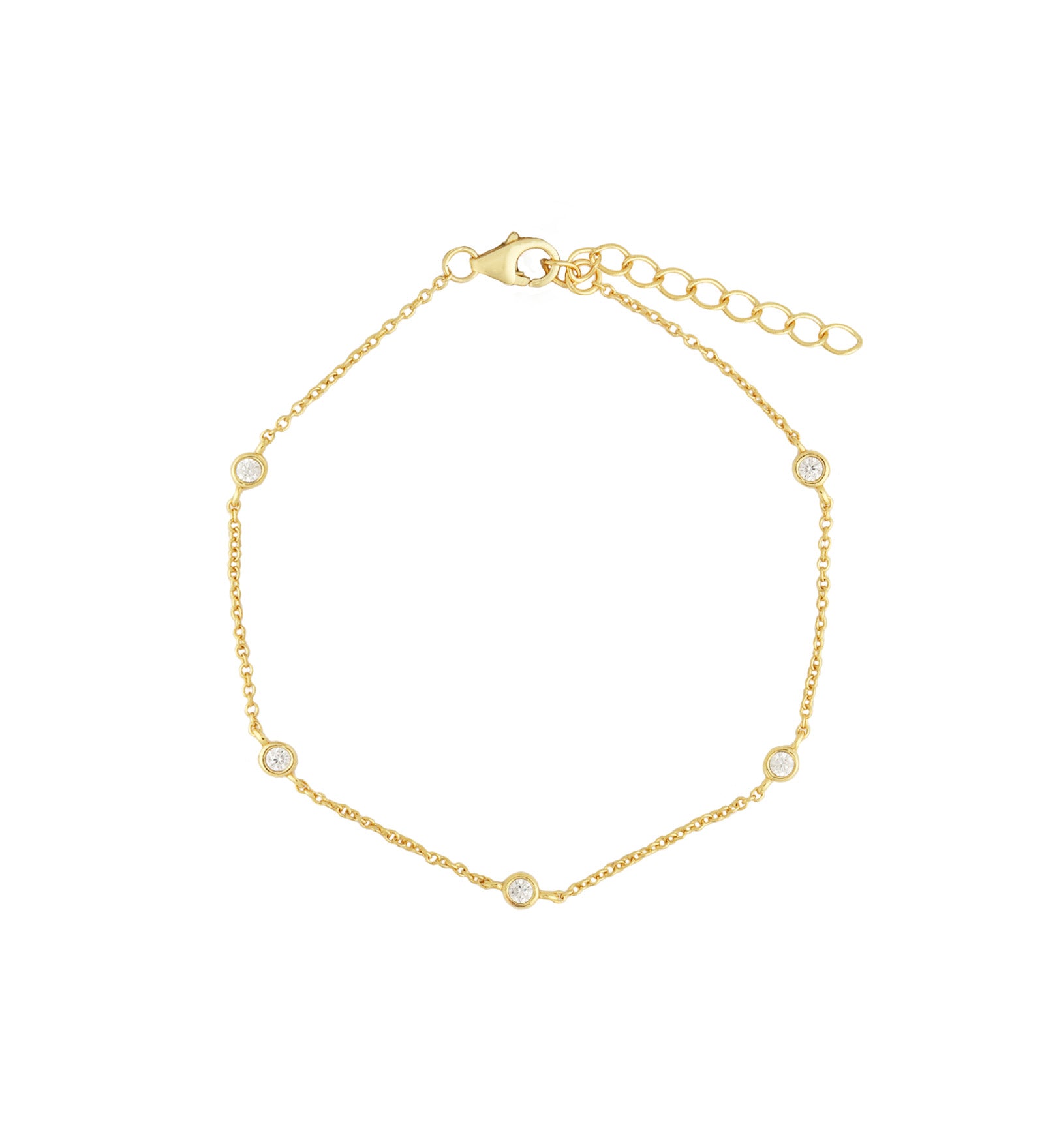 Quiet Icon-5 Bezel CZ Chain Bracelet-Bracelets-14k Gold Vermeil, Cubic Zirconia-Blue Ruby Jewellery-Vancouver Canada