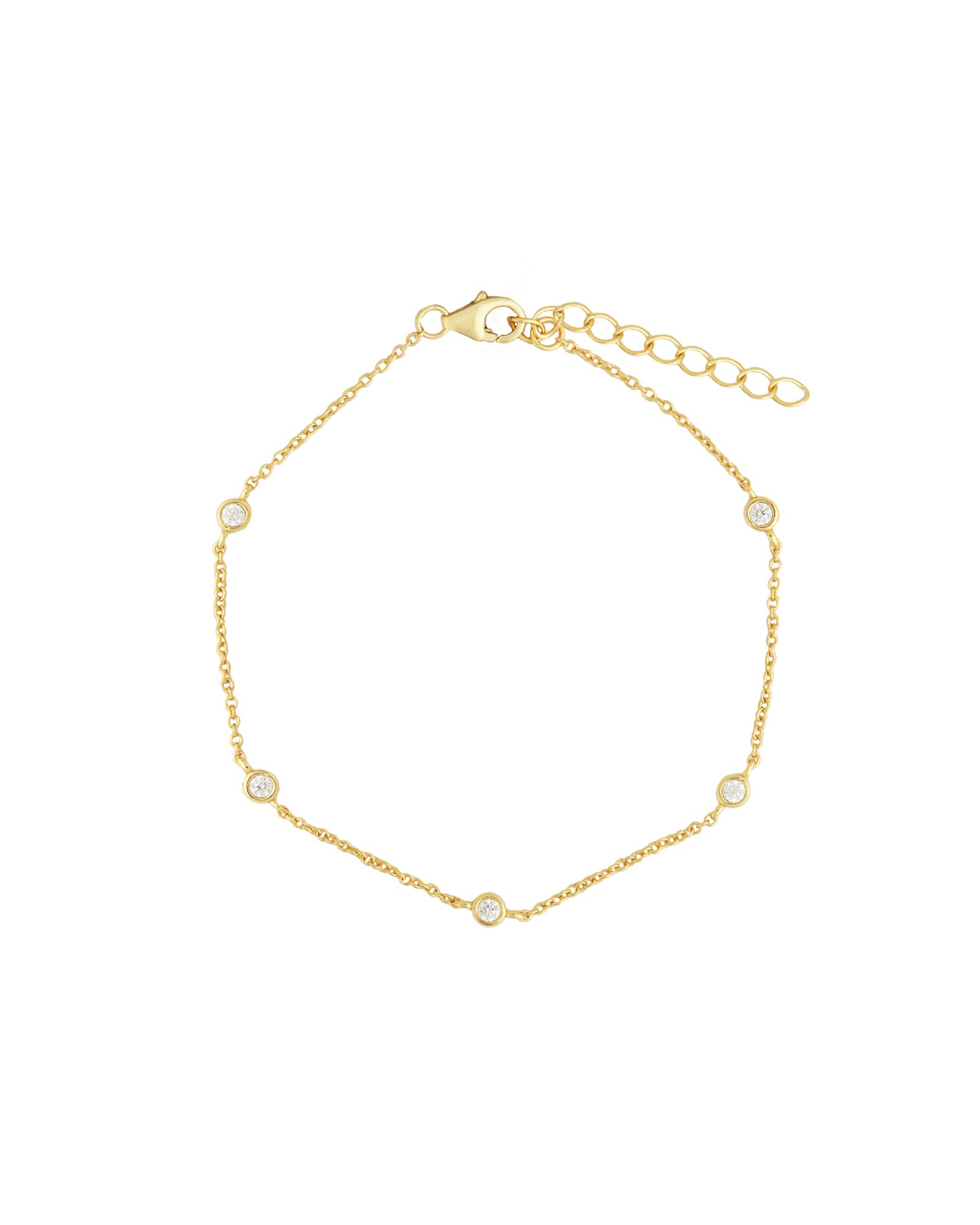 Quiet Icon-5 Bezel CZ Chain Bracelet-Bracelets-14k Gold Vermeil, Cubic Zirconia-Blue Ruby Jewellery-Vancouver Canada