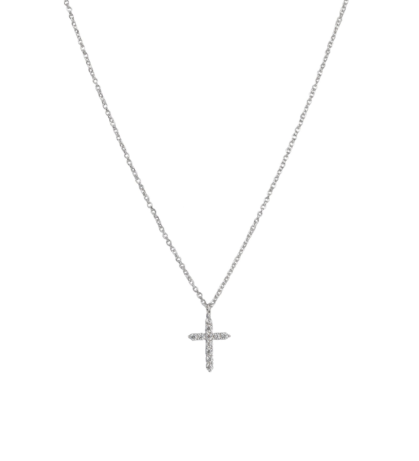 Quiet Icon-Cross CZ Necklace-Necklaces-Rhodium Plated Sterling Silver, Cubic Zirconia-Blue Ruby Jewellery-Vancouver Canada