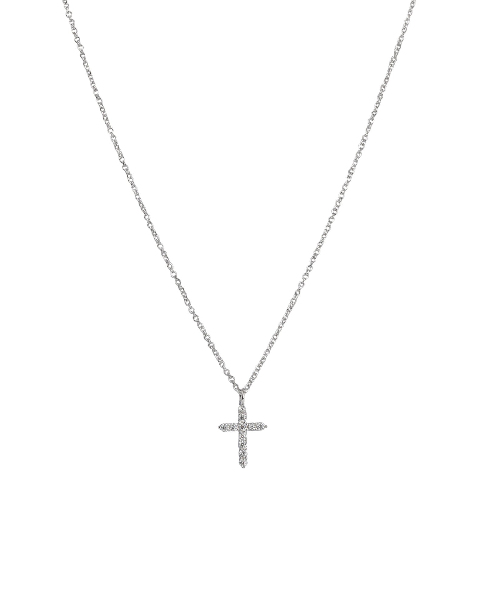 Quiet Icon-Cross CZ Necklace-Necklaces-Rhodium Plated Sterling Silver, Cubic Zirconia-Blue Ruby Jewellery-Vancouver Canada