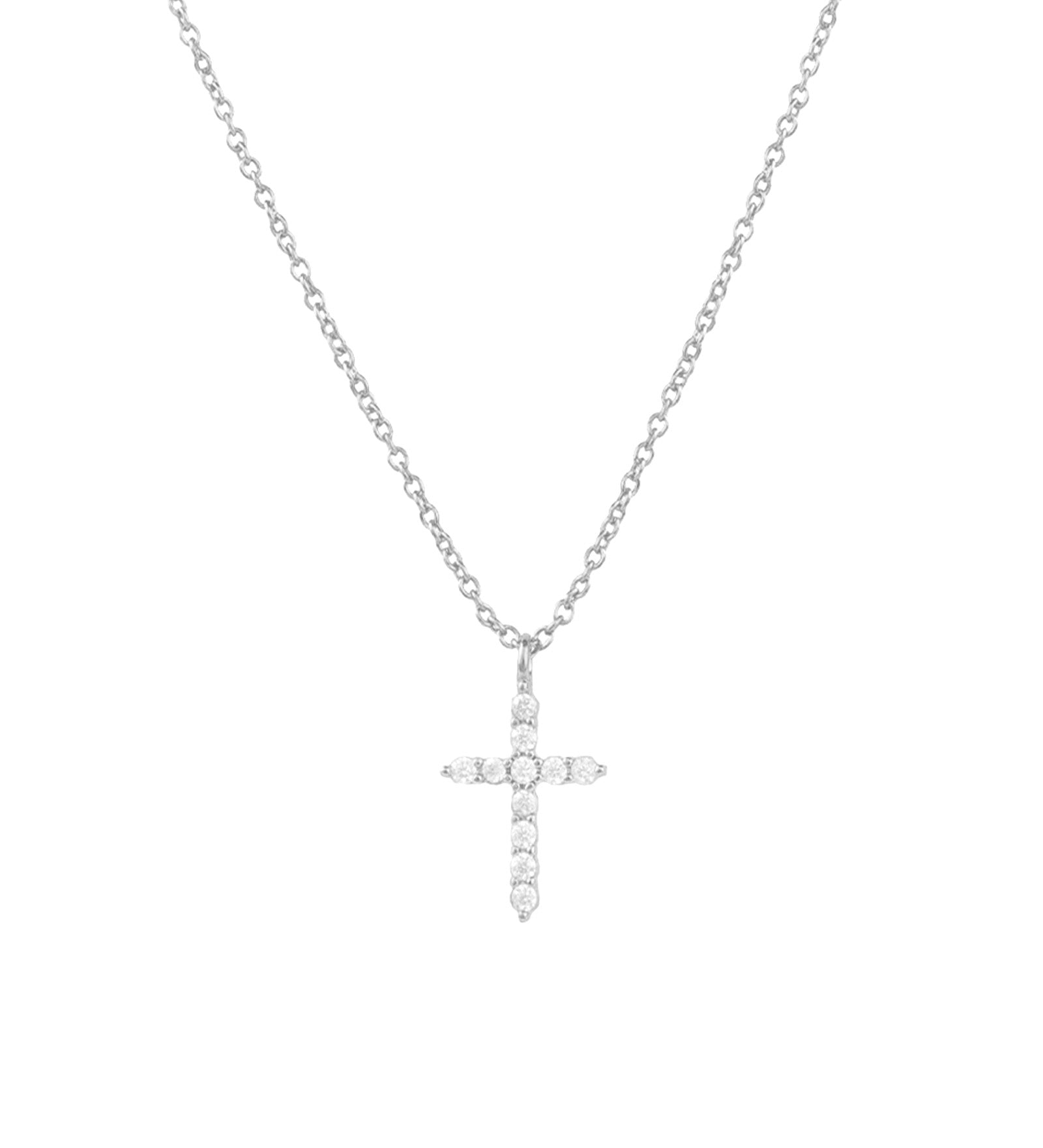 Quiet Icon-Cross CZ Necklace-Necklaces-Rhodium Plated Sterling Silver, Cubic Zirconia-Blue Ruby Jewellery-Vancouver Canada