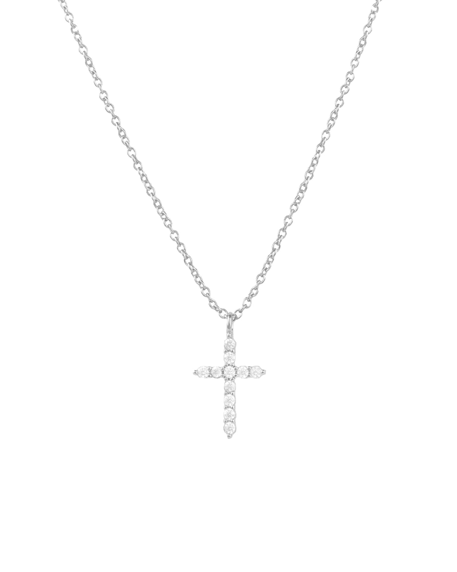 Quiet Icon-Cross CZ Necklace-Necklaces-Rhodium Plated Sterling Silver, Cubic Zirconia-Blue Ruby Jewellery-Vancouver Canada