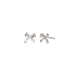 Quiet Icon-Bow Ribbon Studs-Earrings-Rhodium Plated Sterling Silver-Blue Ruby Jewellery-Vancouver Canada
