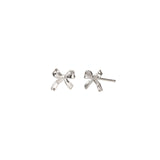 Quiet Icon-Bow Ribbon Studs-Earrings-Rhodium Plated Sterling Silver-Blue Ruby Jewellery-Vancouver Canada