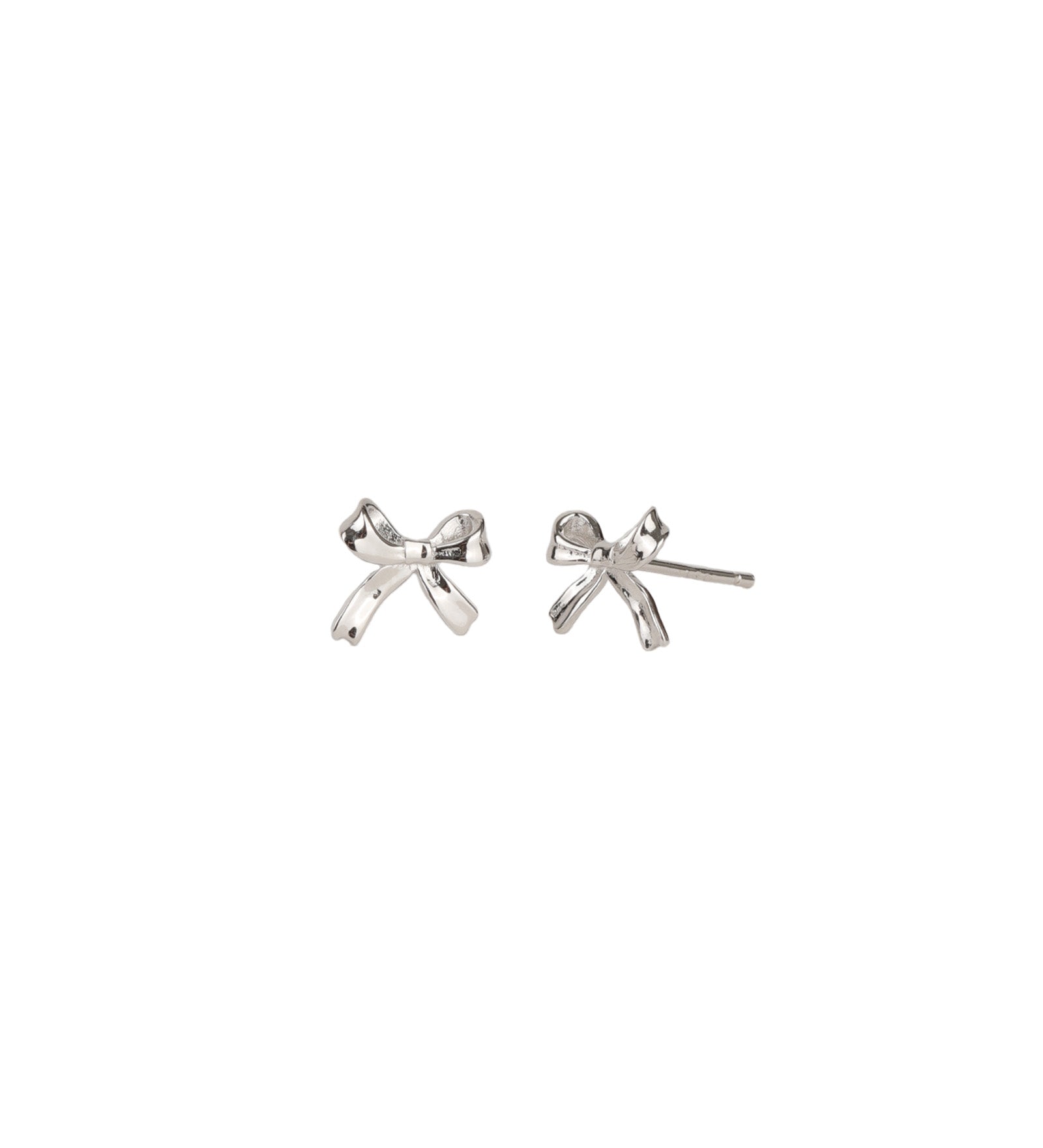Quiet Icon-Bow Ribbon Studs-Earrings-Rhodium Plated Sterling Silver-Blue Ruby Jewellery-Vancouver Canada