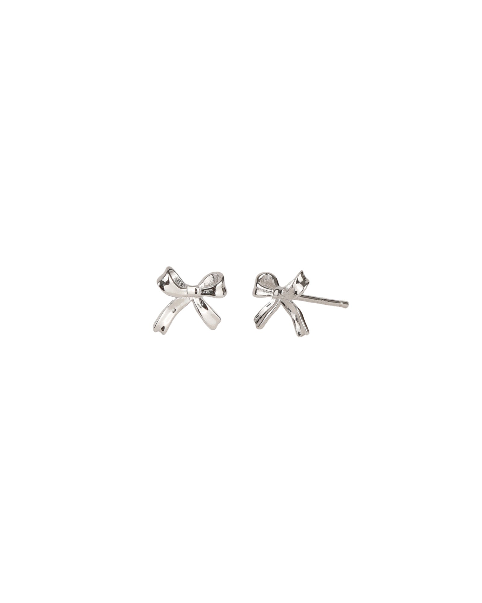 Quiet Icon-Bow Ribbon Studs-Earrings-Rhodium Plated Sterling Silver-Blue Ruby Jewellery-Vancouver Canada