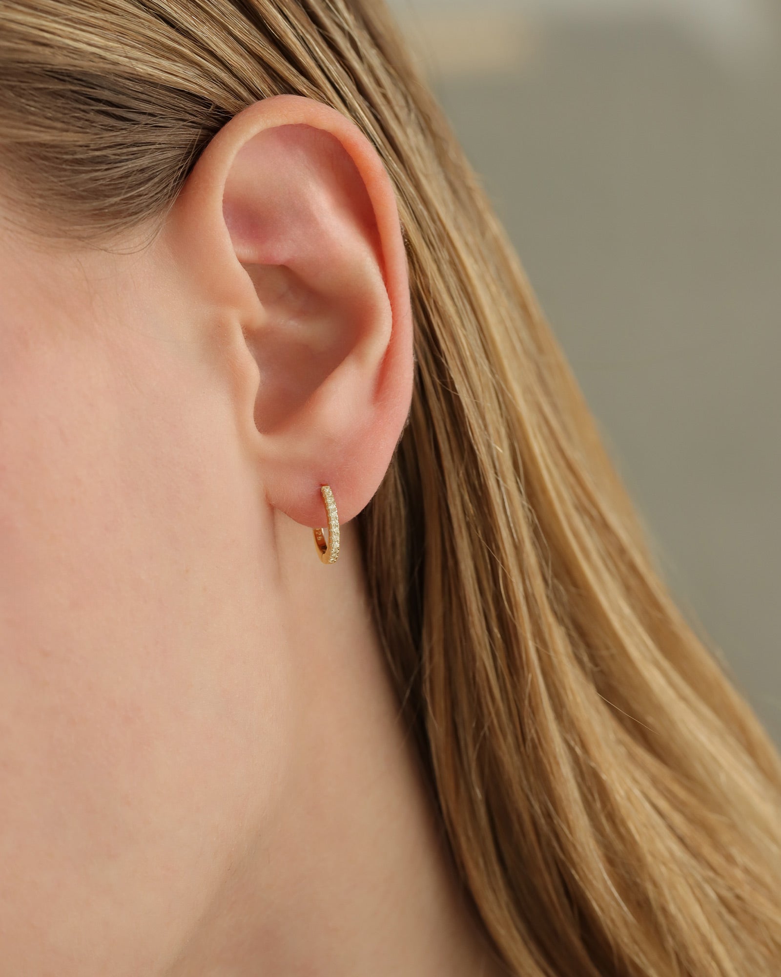 Quiet Icon-Half Pavé Huggies | 12mm-Earrings-Blue Ruby Jewellery-Vancouver Canada
