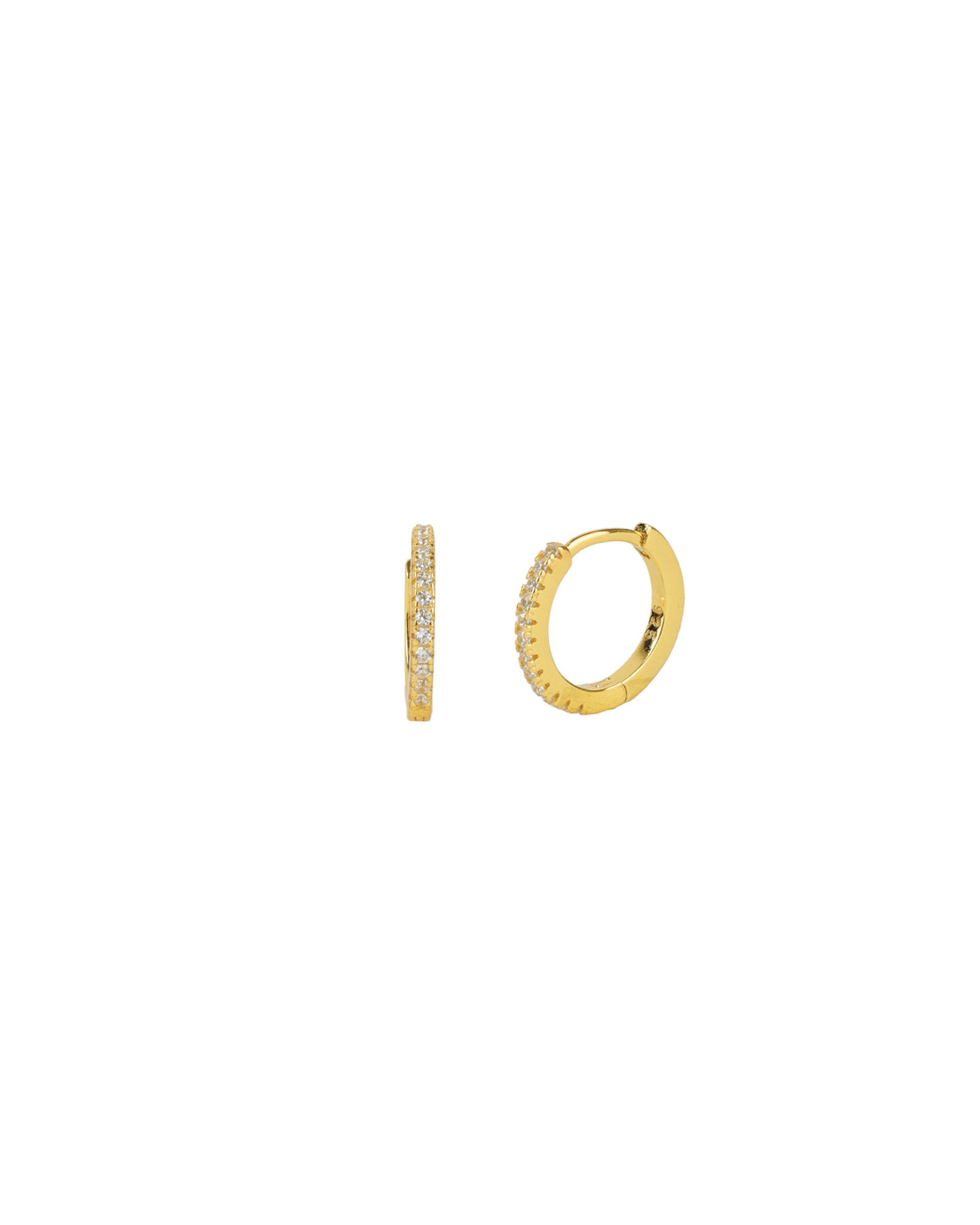 Quiet Icon-Half Pavé Huggies | 12mm-Earrings-14k Gold Vermeil, Cubic Zirconia-Blue Ruby Jewellery-Vancouver Canada