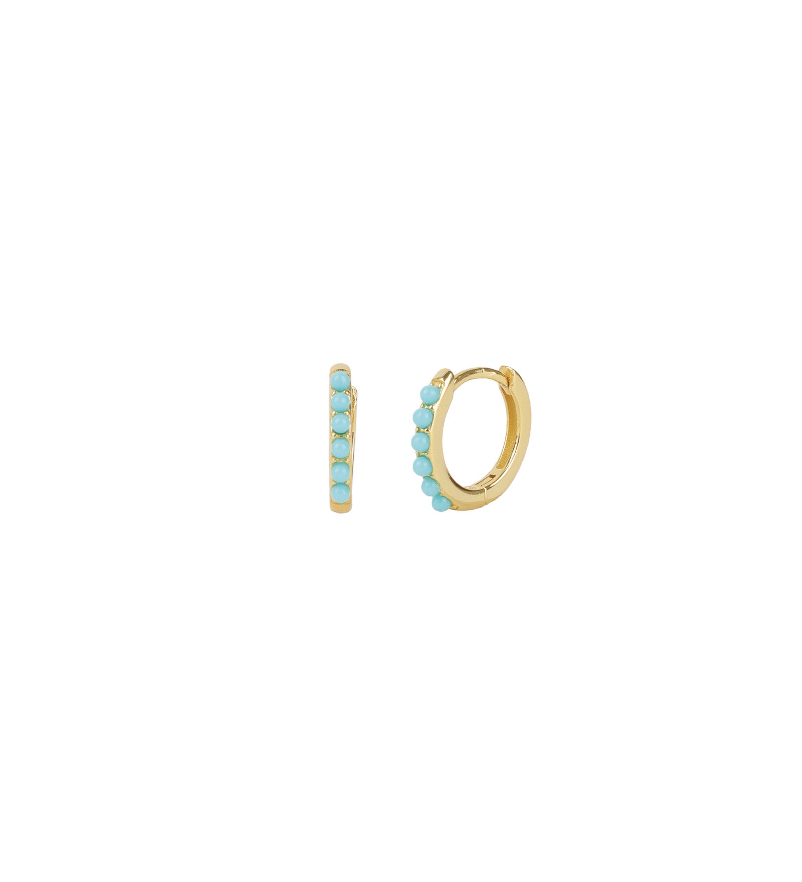 Quiet Icon-Six Stone Huggies | 11mm-Earrings-14k Gold Vermeil, Turquoise-Blue Ruby Jewellery-Vancouver Canada