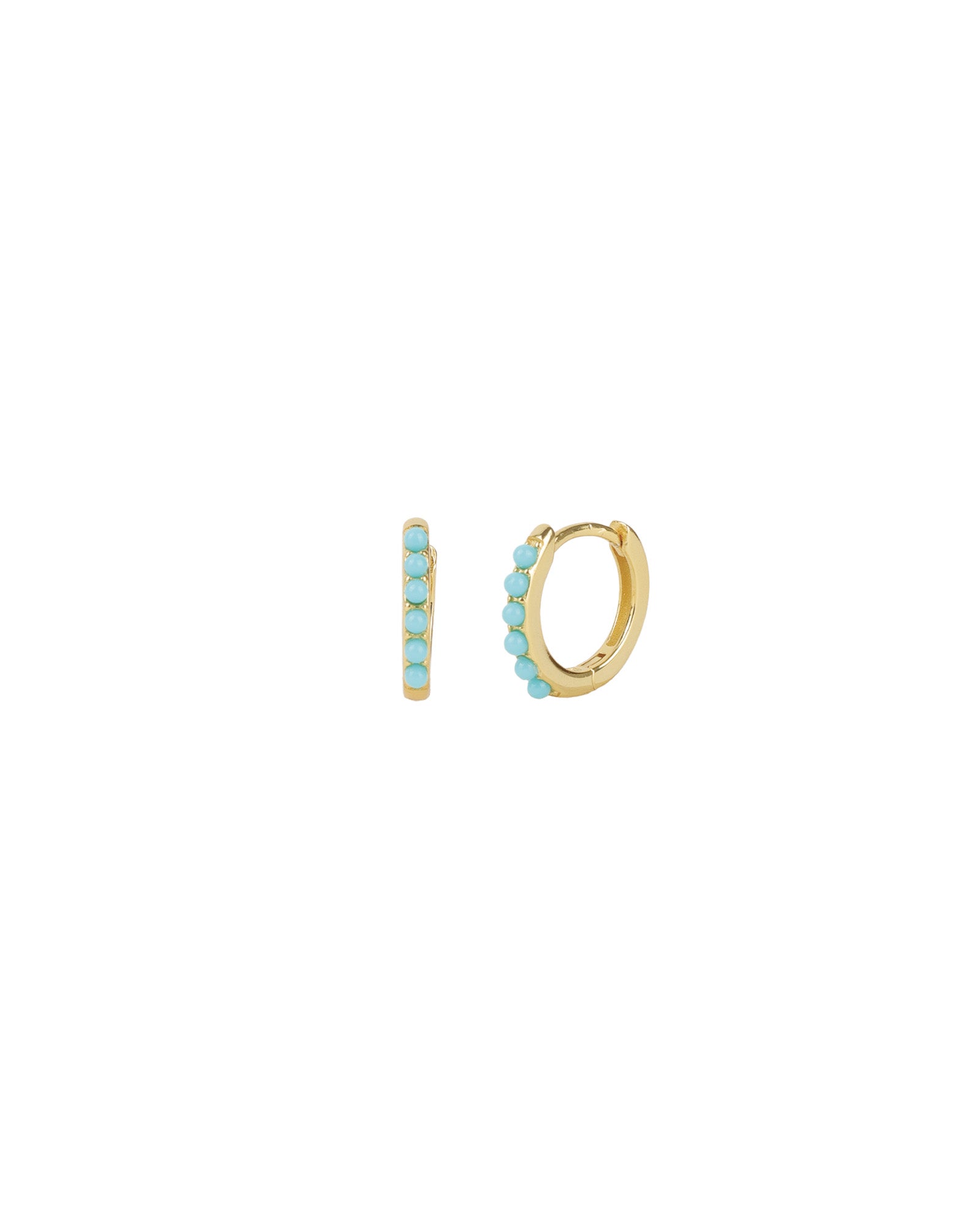Quiet Icon-Six Stone Huggies | 11mm-Earrings-14k Gold Vermeil, Turquoise-Blue Ruby Jewellery-Vancouver Canada