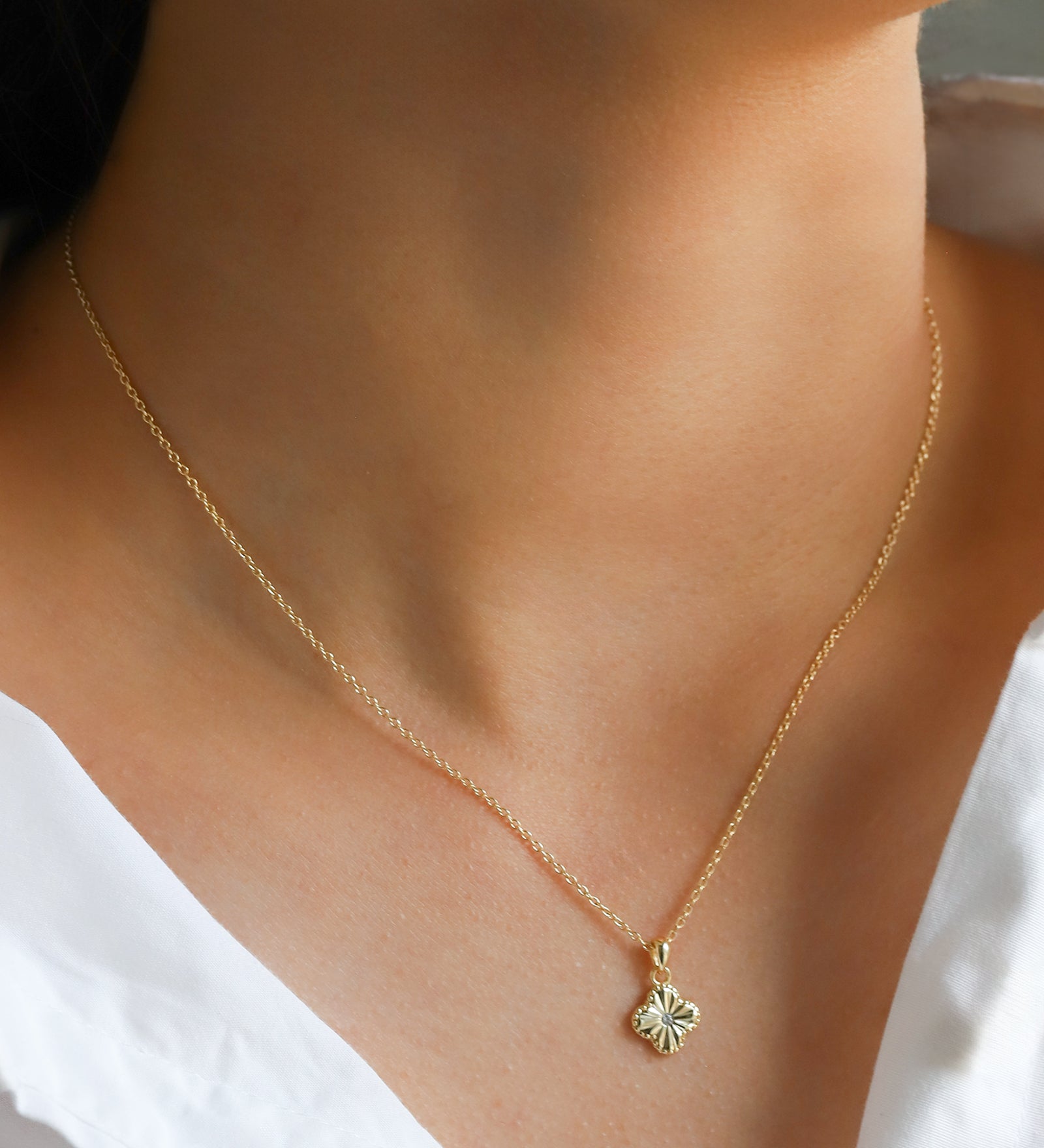 Quiet Icon-Clover Single CZ Necklace-Necklaces-Blue Ruby Jewellery-Vancouver Canada