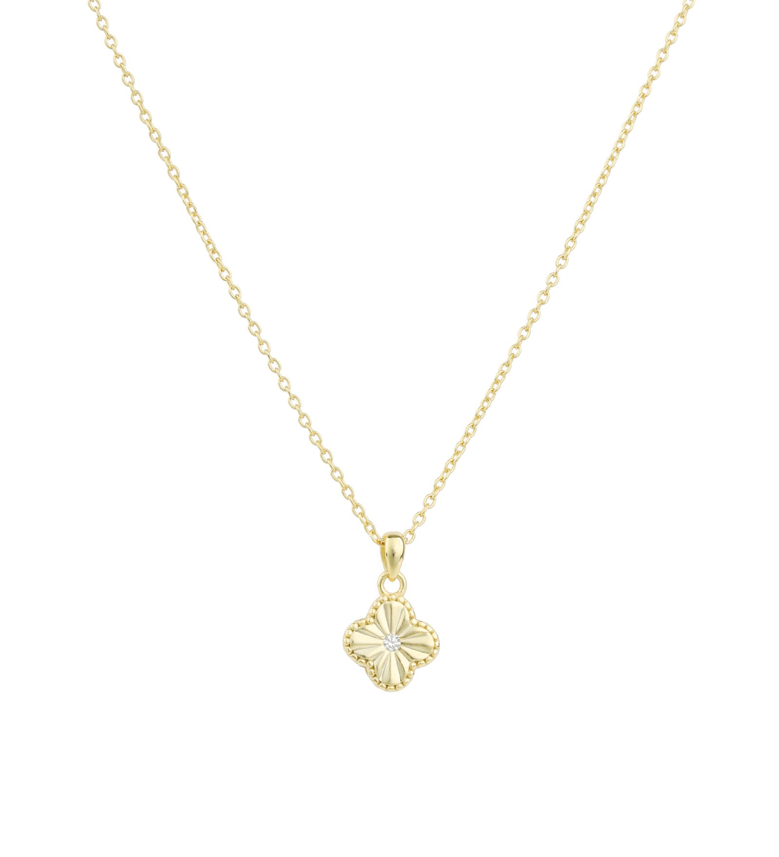 Quiet Icon-Clover Single CZ Necklace-Necklaces-14k Gold Vermeil, Cubic Zirconia-Blue Ruby Jewellery-Vancouver Canada