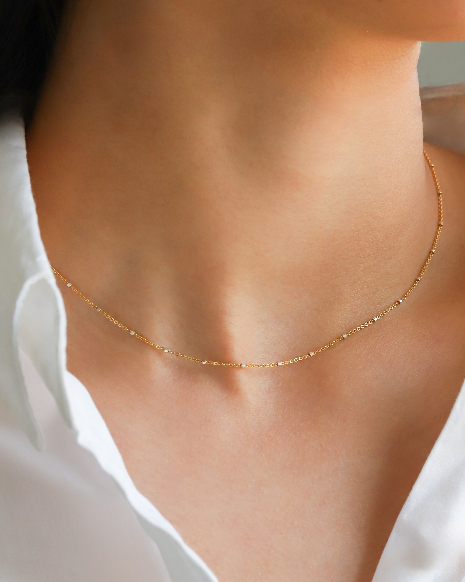 Quiet Icon-Two Tone Station Square Bead Chain Necklace-Necklaces-Blue Ruby Jewellery-Vancouver Canada