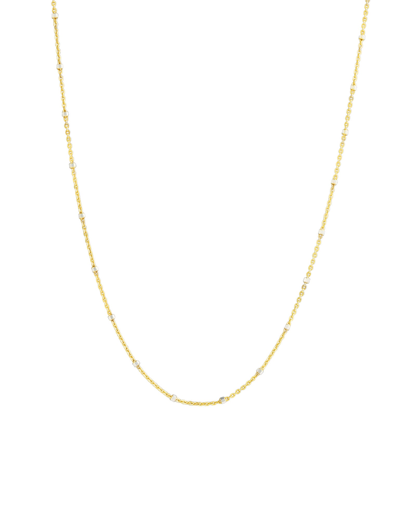 Quiet Icon-Two Tone Station Square Bead Chain Necklace-Necklaces-14k Gold Vermeil, Rhodium Plated Sterling Silver-Blue Ruby Jewellery-Vancouver Canada