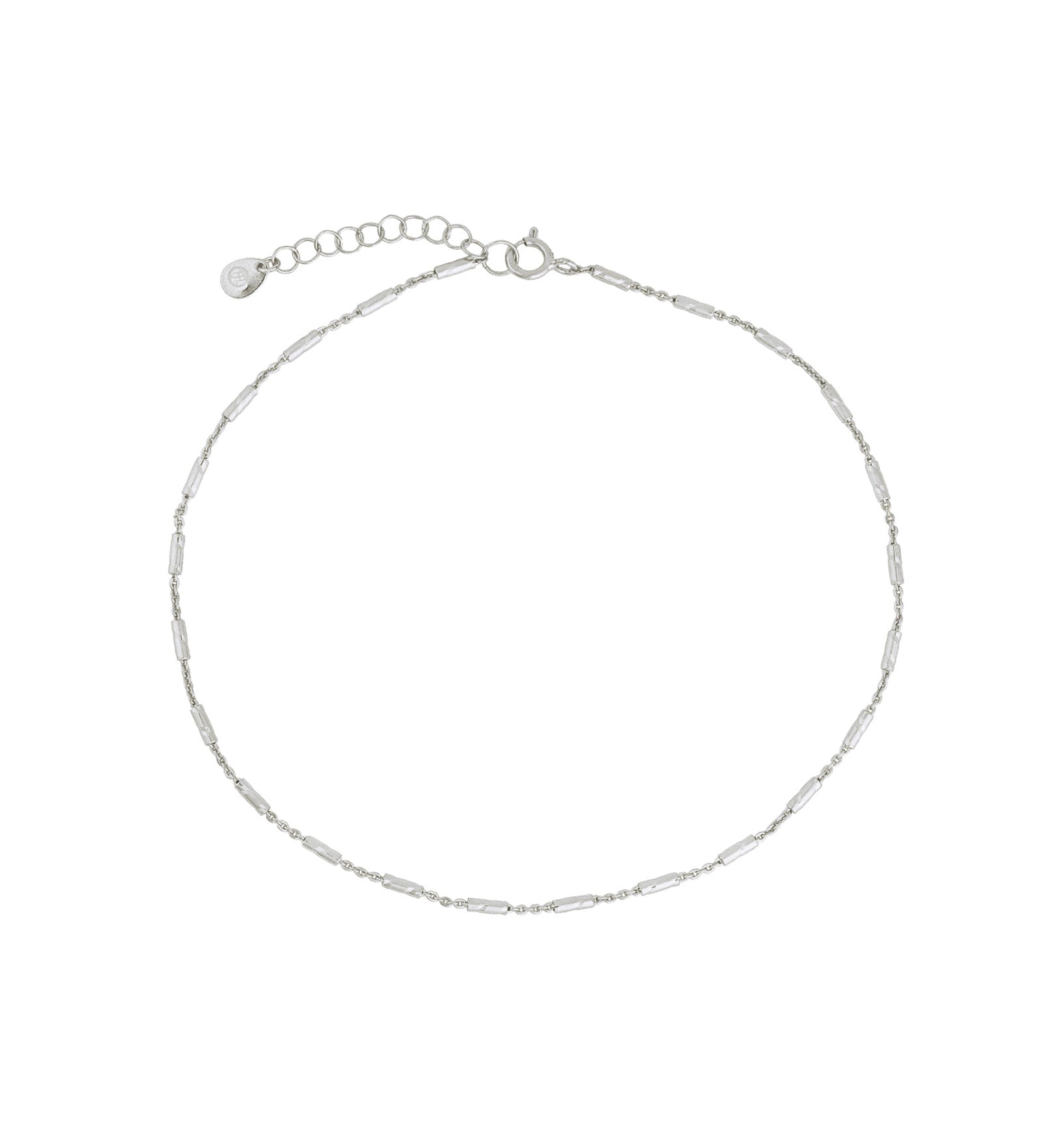 Bar Link Chain Anklet Rhodium Plated Sterling Silver