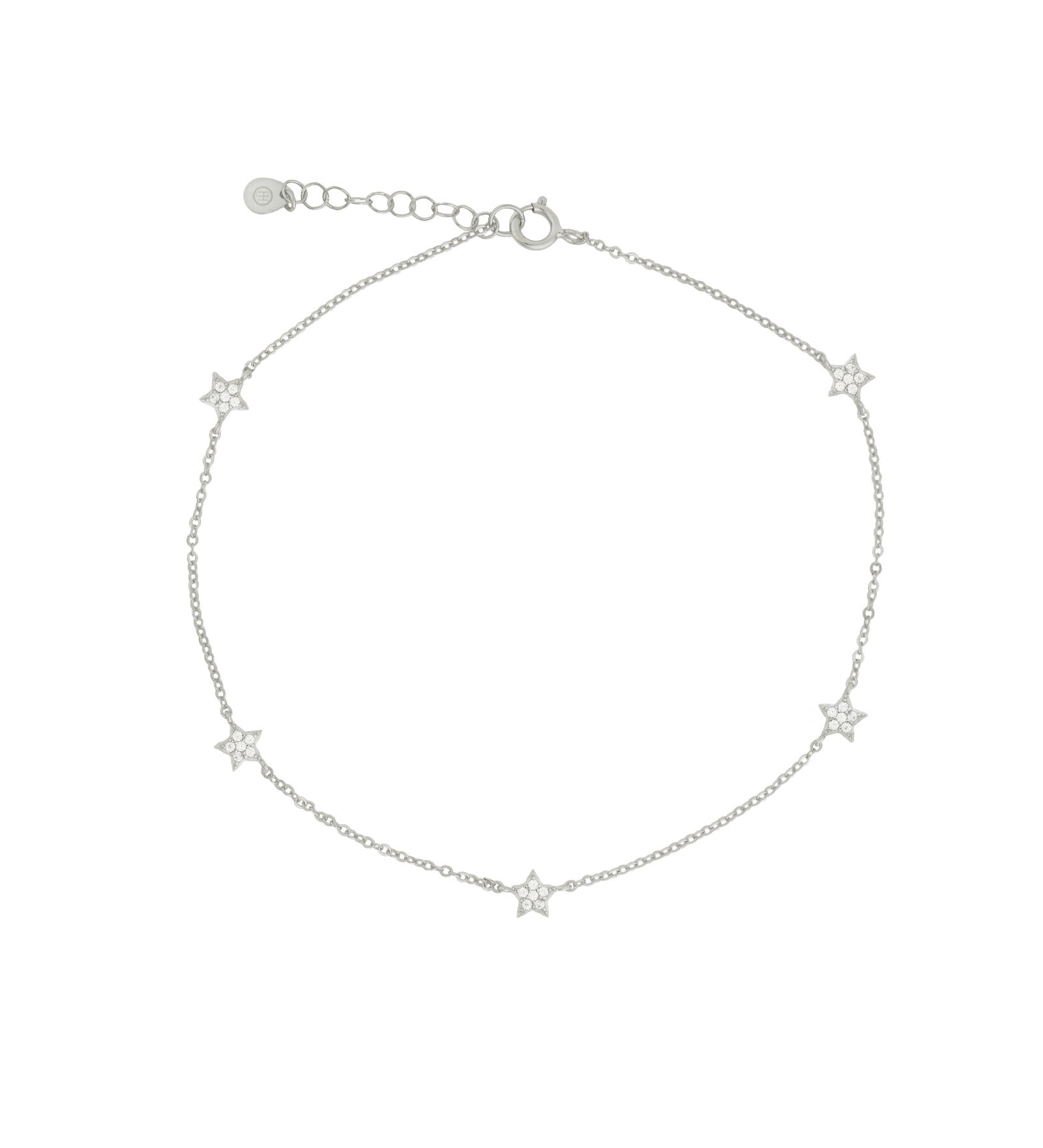 Star Pavé Anklet Rhodium Plated Sterling Silver, Cubic Zirconia