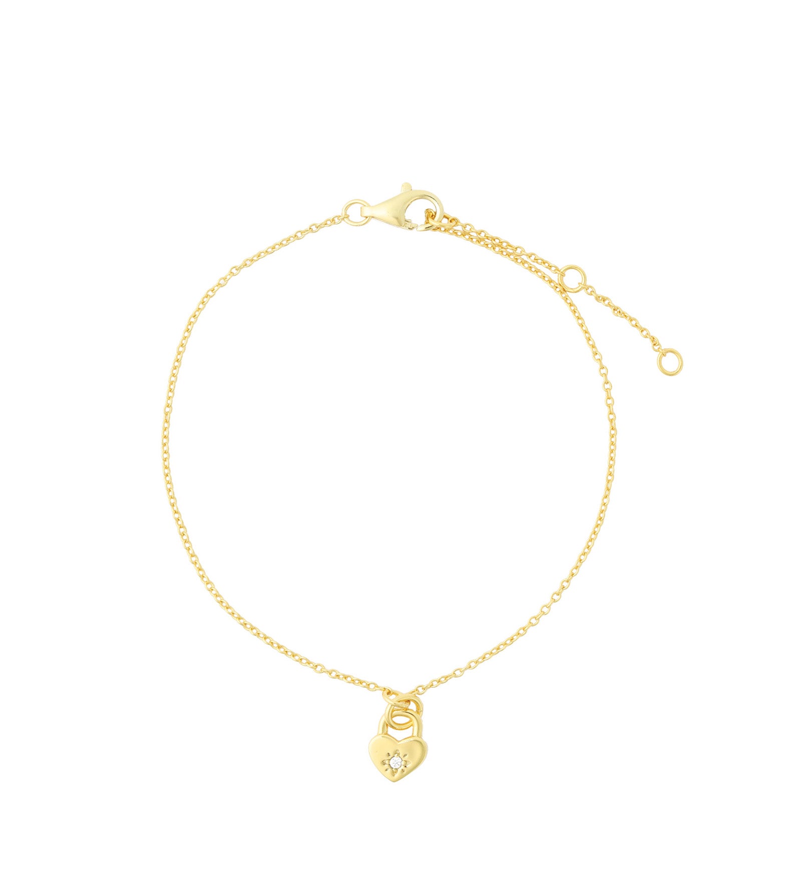 Quiet Icon-Heart Padlock Bracelet-Bracelets-14k Gold Vermeil, Cubic Zirconia-Blue Ruby Jewellery-Vancouver Canada