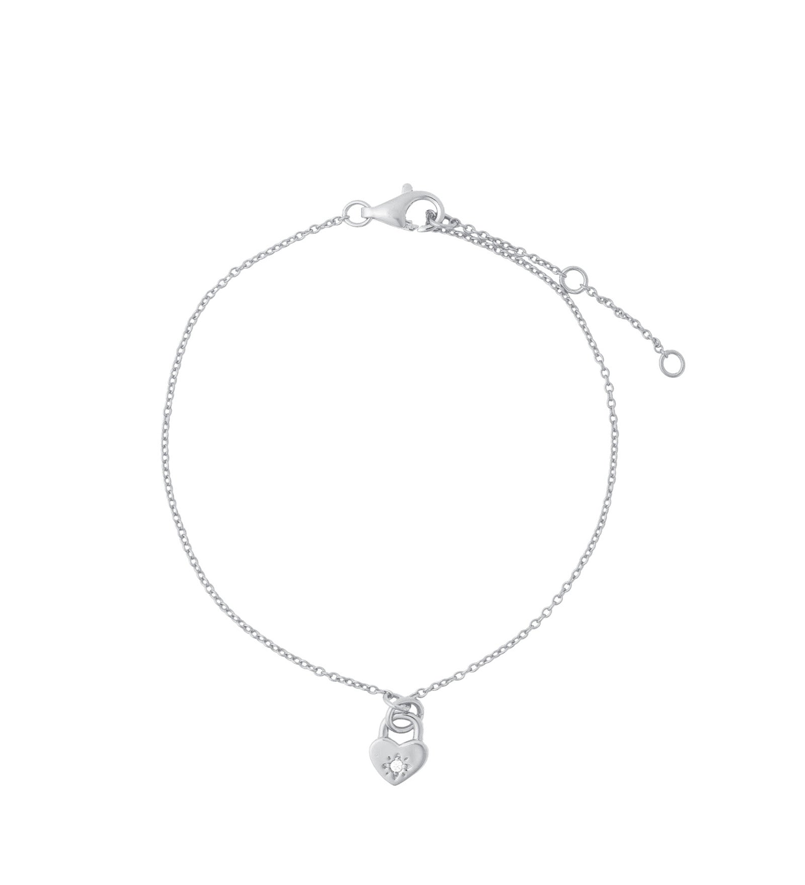 Quiet Icon-Heart Padlock Bracelet-Bracelets-Rhodium Plated Sterling Silver, Cubic Zirconia-Blue Ruby Jewellery-Vancouver Canada