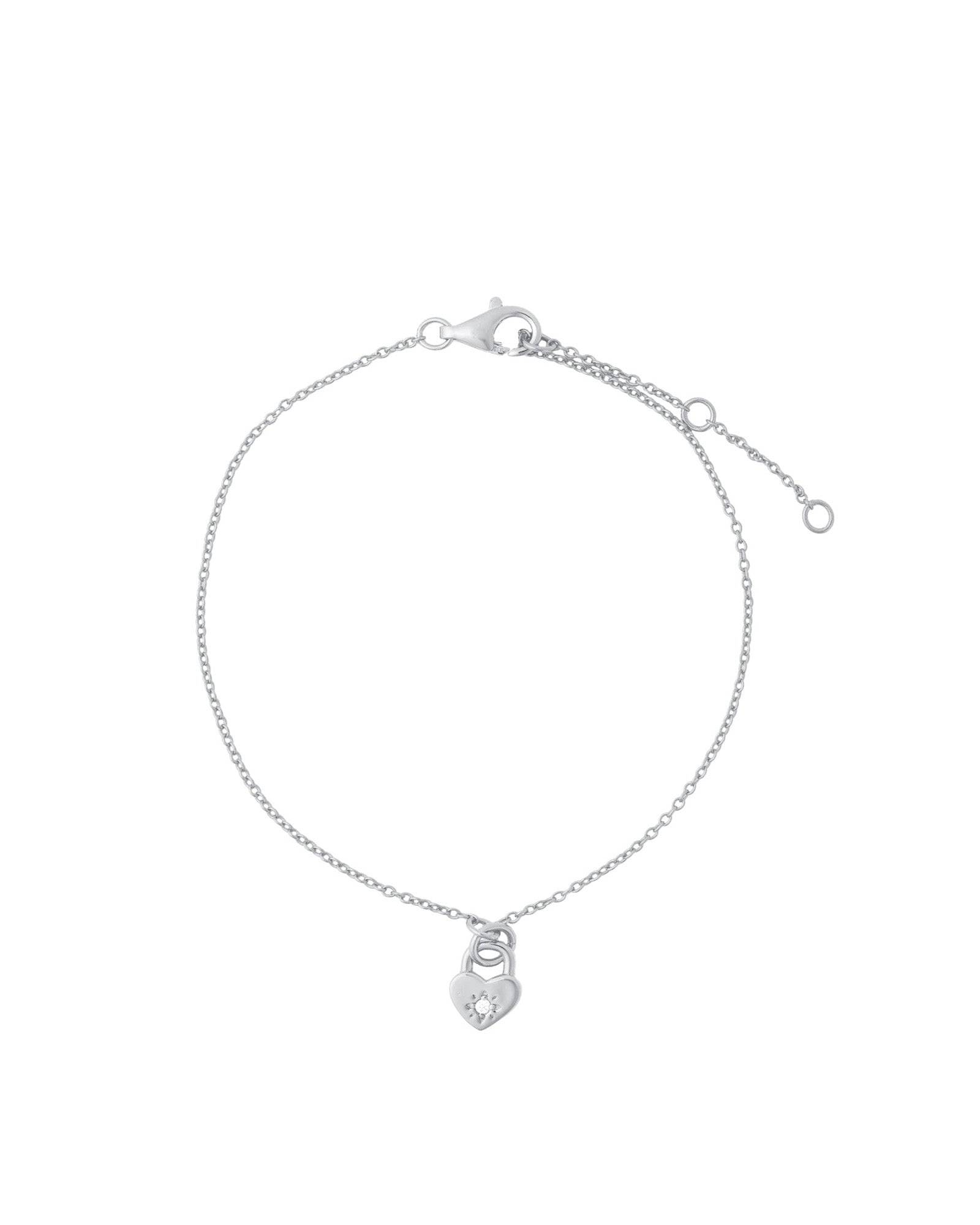 Quiet Icon-Heart Padlock Bracelet-Bracelets-Rhodium Plated Sterling Silver, Cubic Zirconia-Blue Ruby Jewellery-Vancouver Canada