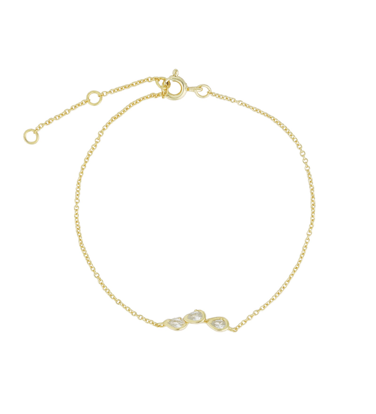 Quiet Icon-Three Bezel Teardrop Bracelet-Bracelets-14k Gold Vermeil, Cubic Zirconia-Blue Ruby Jewellery-Vancouver Canada