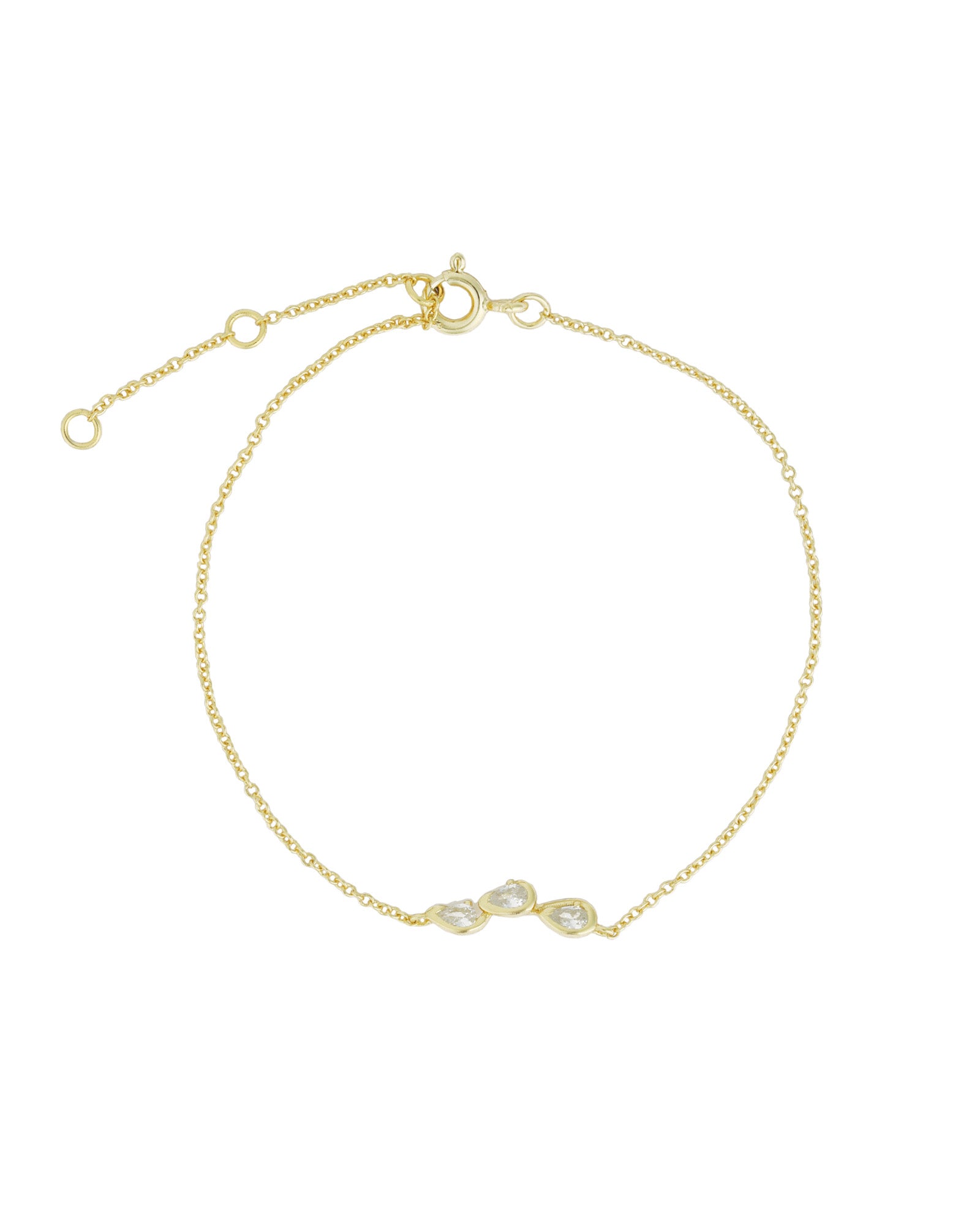 Quiet Icon-Three Bezel Teardrop Bracelet-Bracelets-14k Gold Vermeil, Cubic Zirconia-Blue Ruby Jewellery-Vancouver Canada