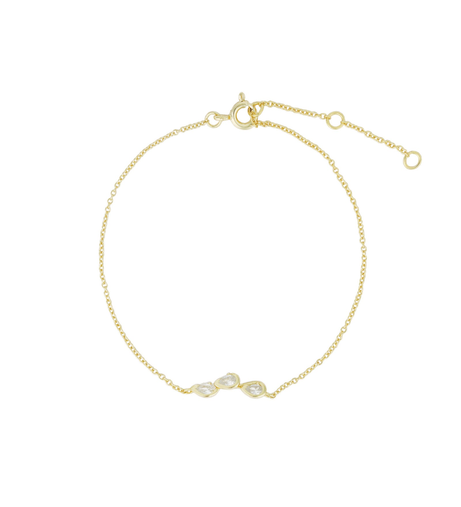 Quiet Icon-Three Bezel Teardrop Bracelet-Bracelets-14k Gold Vermeil, Cubic Zirconia-Blue Ruby Jewellery-Vancouver Canada