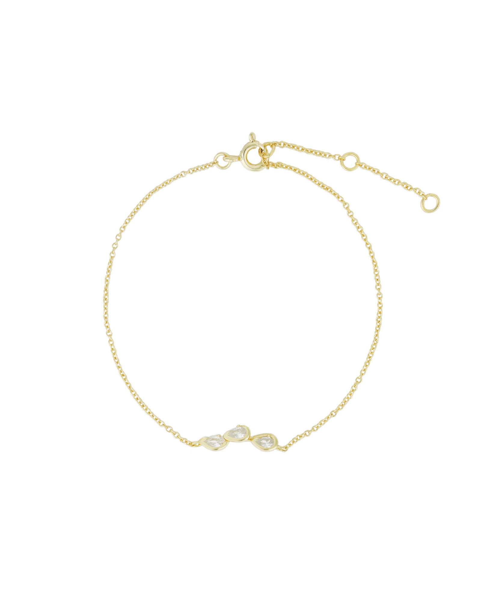 Quiet Icon-Three Bezel Teardrop Bracelet-Bracelets-14k Gold Vermeil, Cubic Zirconia-Blue Ruby Jewellery-Vancouver Canada
