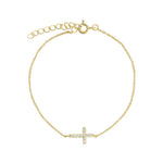 Quiet Icon-East-West Pavé Cross Bracelet-Bracelets-14k Gold Vermeil, Cubic Zirconia-Blue Ruby Jewellery-Vancouver Canada