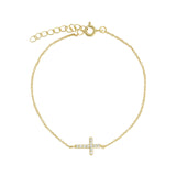 Quiet Icon-East-West Pavé Cross Bracelet-Bracelets-14k Gold Vermeil, Cubic Zirconia-Blue Ruby Jewellery-Vancouver Canada