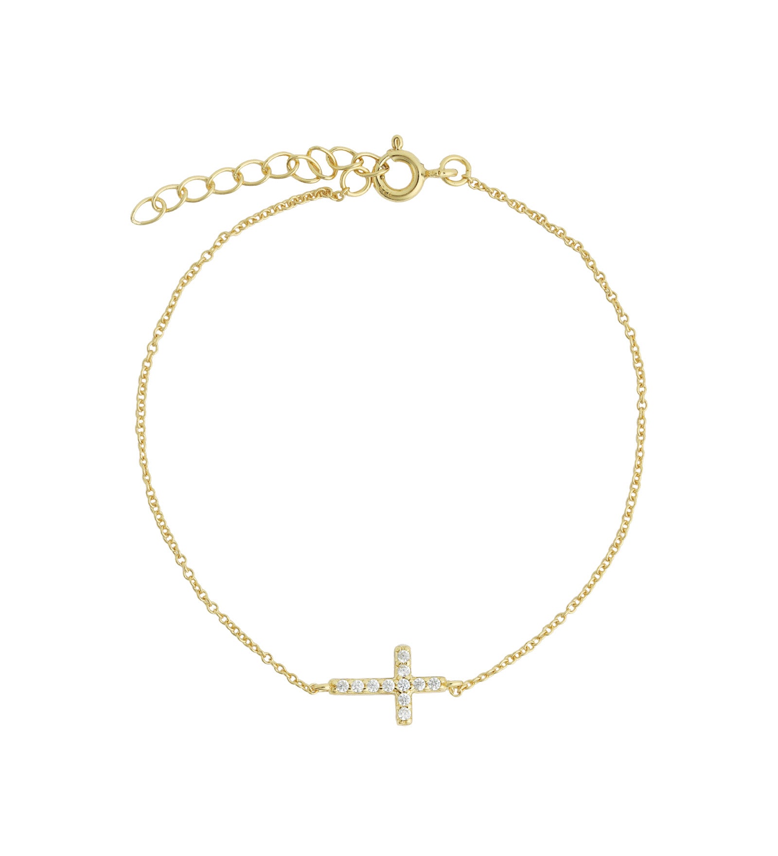 Quiet Icon-East-West Pavé Cross Bracelet-Bracelets-14k Gold Vermeil, Cubic Zirconia-Blue Ruby Jewellery-Vancouver Canada
