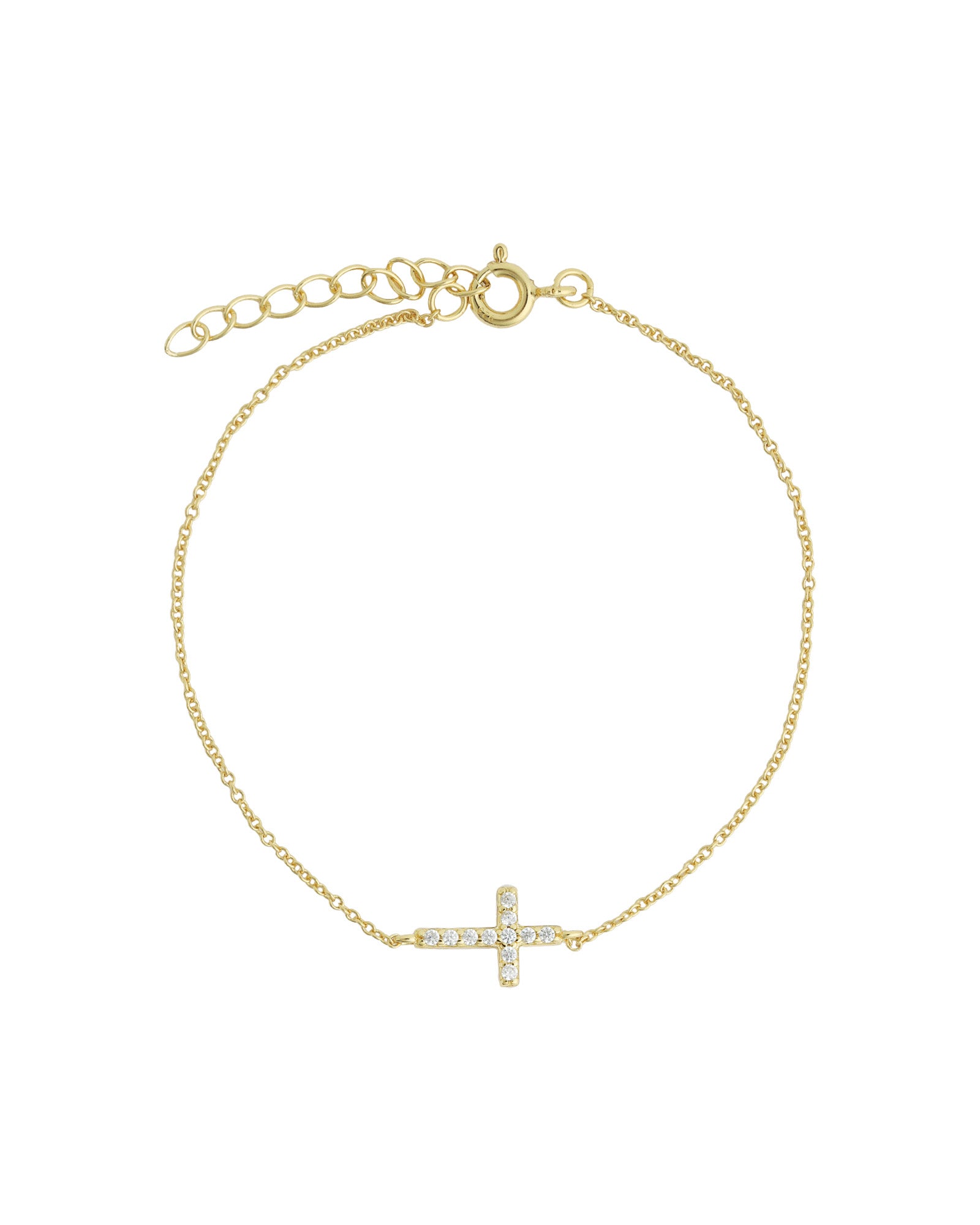 Quiet Icon-East-West Pavé Cross Bracelet-Bracelets-14k Gold Vermeil, Cubic Zirconia-Blue Ruby Jewellery-Vancouver Canada