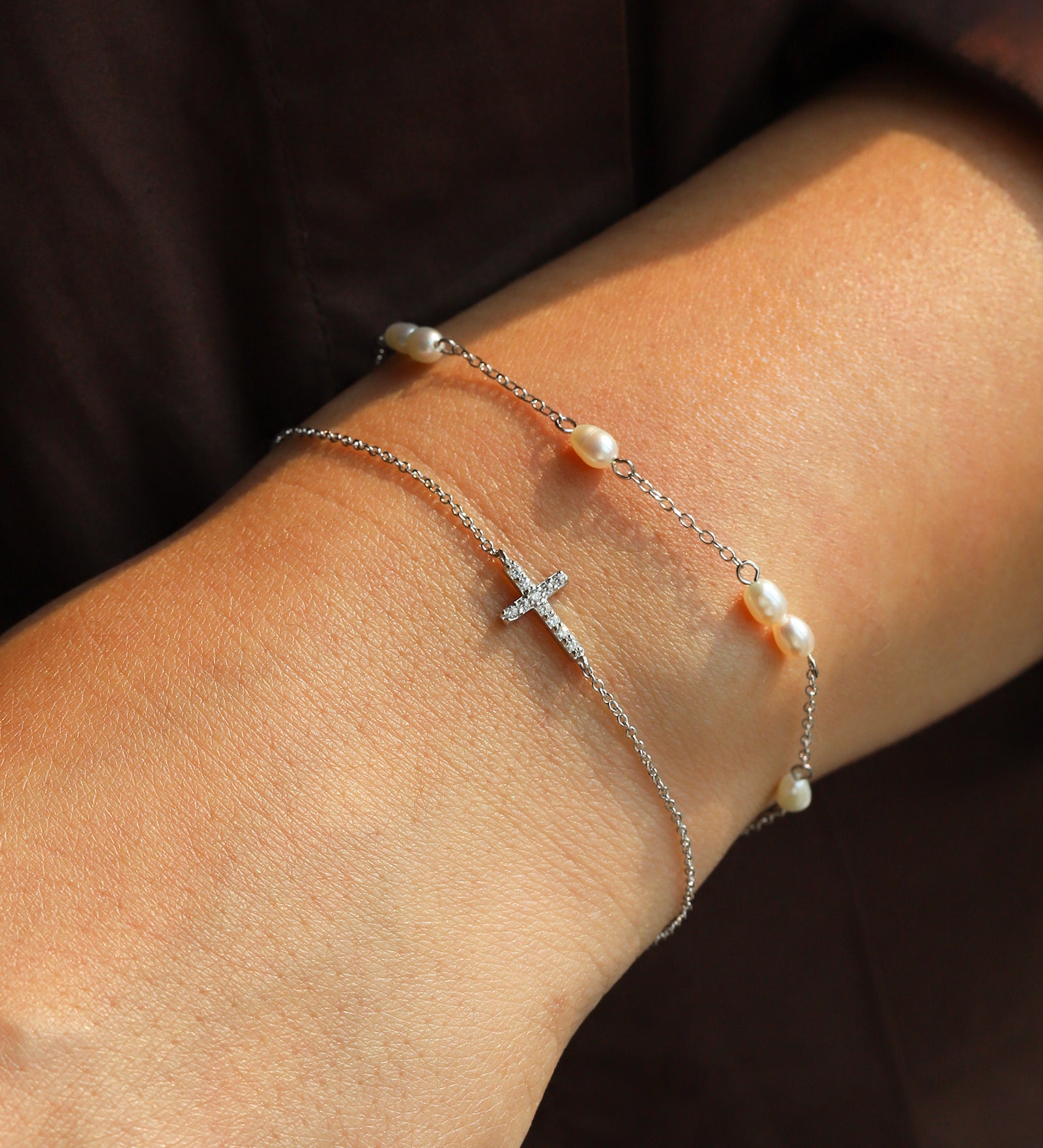 Quiet Icon-East-West Pavé Cross Bracelet-Bracelets-Blue Ruby Jewellery-Vancouver Canada