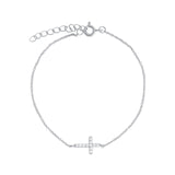 Quiet Icon-East-West Pavé Cross Bracelet-Bracelets-Rhodium Plated Sterling Silver, Cubic Zirconia-Blue Ruby Jewellery-Vancouver Canada
