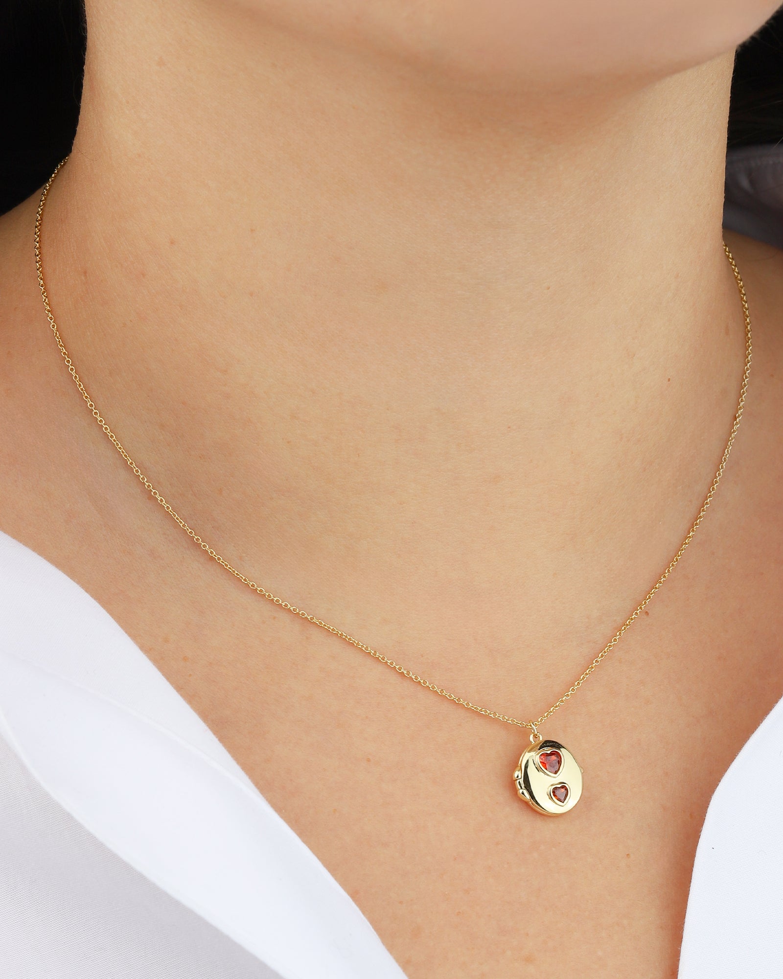 Quiet Icon-Two Heart Oval Locket-Necklaces-Blue Ruby Jewellery-Vancouver Canada