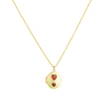 Quiet Icon-Two Heart Oval Locket-Necklaces-14k Gold Vermeil, Cubic Zirconia-Blue Ruby Jewellery-Vancouver Canada