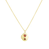 Quiet Icon-Two Heart Oval Locket-Necklaces-14k Gold Vermeil, Cubic Zirconia-Blue Ruby Jewellery-Vancouver Canada