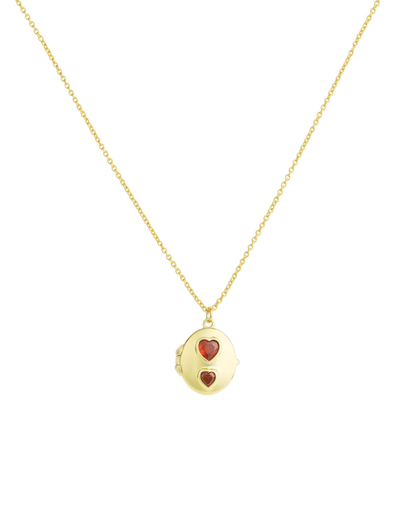 Quiet Icon-Two Heart Oval Locket-Necklaces-14k Gold Vermeil, Cubic Zirconia-Blue Ruby Jewellery-Vancouver Canada