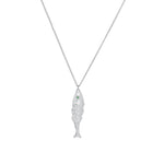 Quiet Icon-Fish CZ Necklace-Necklaces-Rhodium Plated Sterling Silver, Cubic Zirconia-Blue Ruby Jewellery-Vancouver Canada