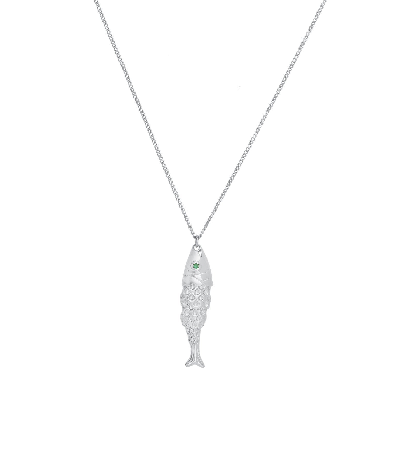 Quiet Icon-Fish CZ Necklace-Necklaces-Rhodium Plated Sterling Silver, Cubic Zirconia-Blue Ruby Jewellery-Vancouver Canada