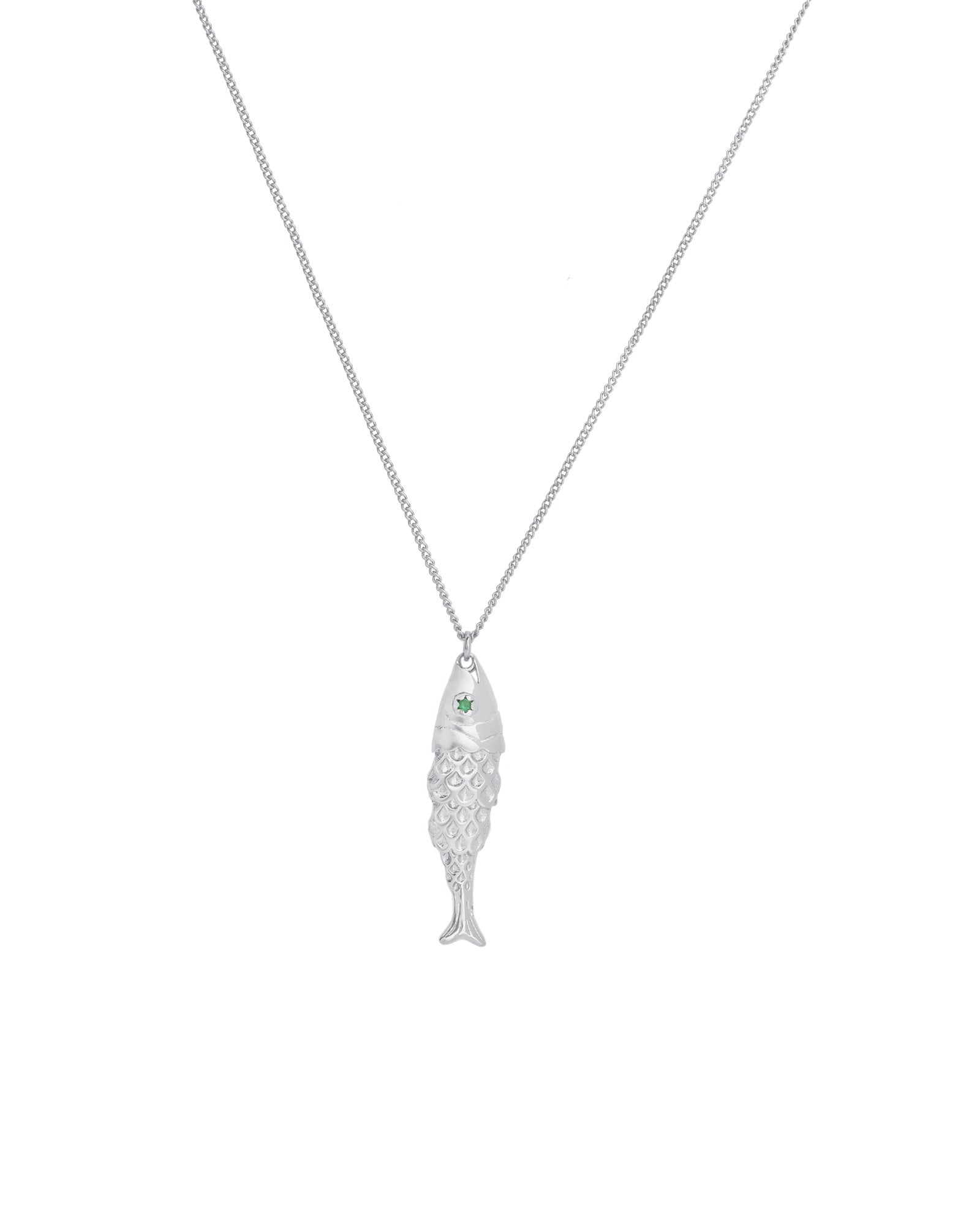 Quiet Icon-Fish CZ Necklace-Necklaces-Rhodium Plated Sterling Silver, Cubic Zirconia-Blue Ruby Jewellery-Vancouver Canada