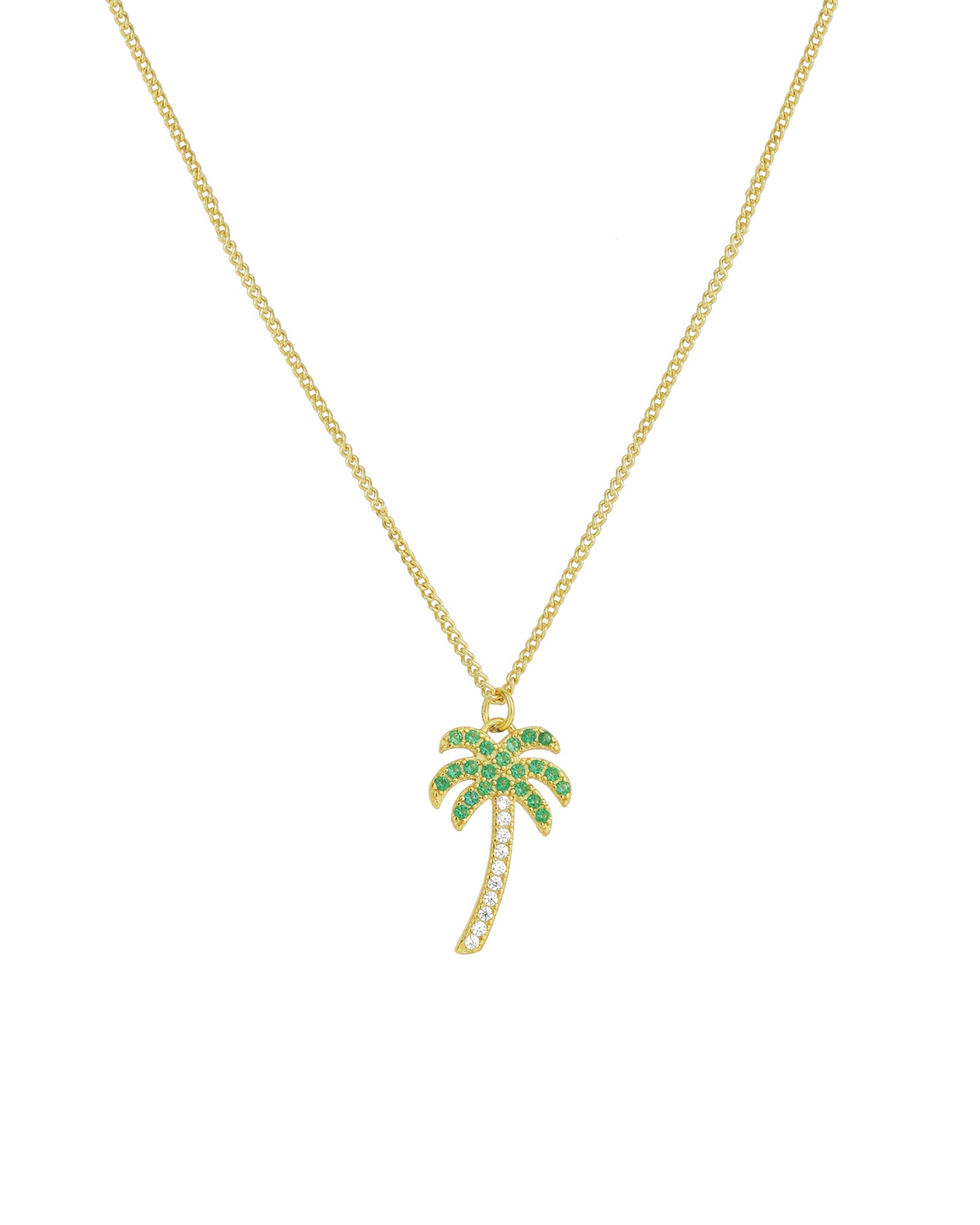 Quiet Icon-Palm Tree Pavé Necklace-Necklaces-14k Gold Vermeil, Cubic Zirconia-Blue Ruby Jewellery-Vancouver Canada