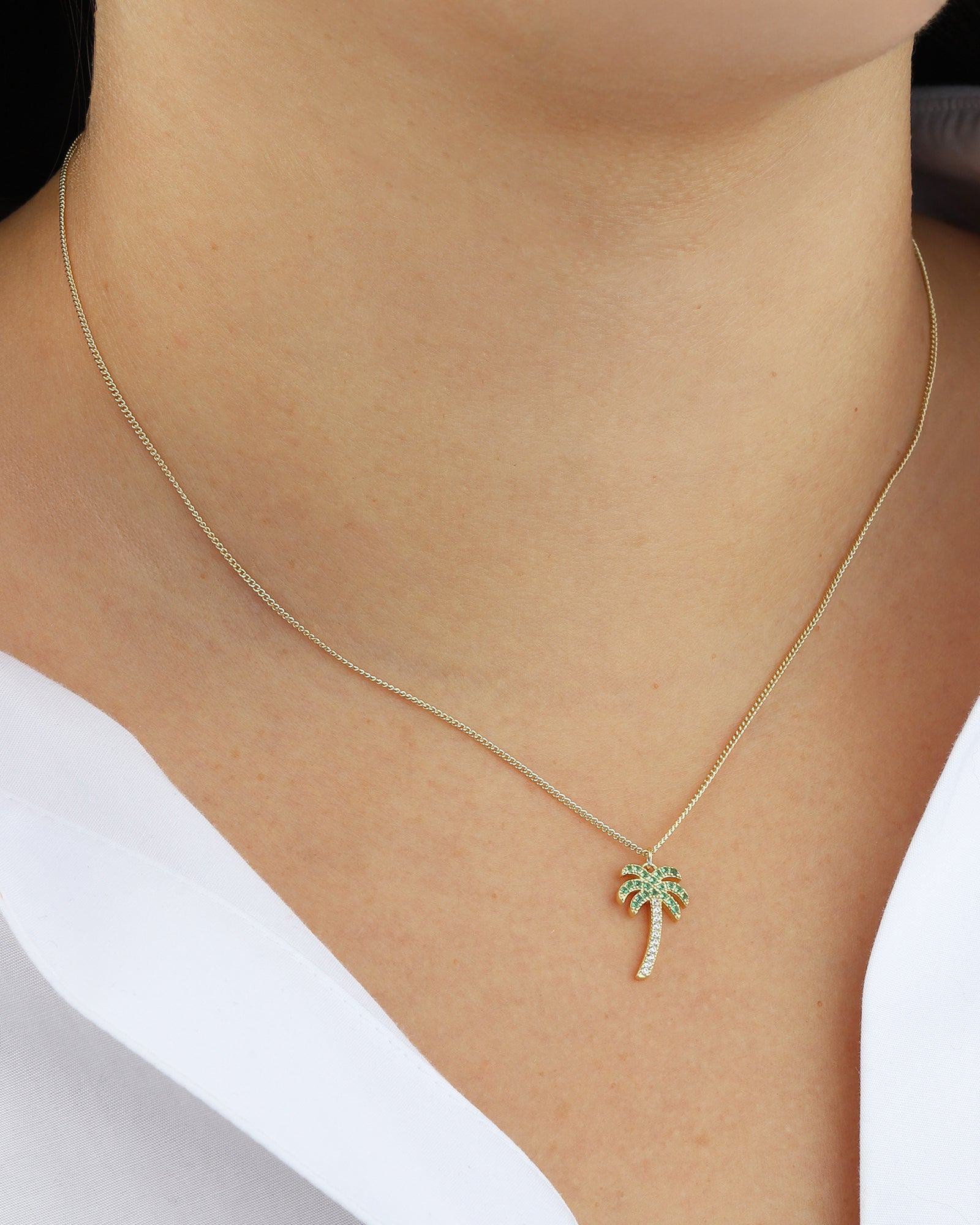 Quiet Icon-Palm Tree Pavé Necklace-Necklaces-Blue Ruby Jewellery-Vancouver Canada