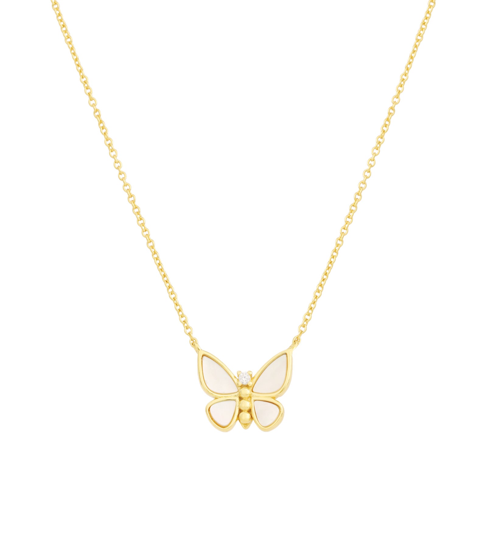 Quiet Icon-Pearl Butterfly Necklace-Necklaces-14k Gold Vermeil, Cubic Zirconia, Mother of Pearl-Blue Ruby Jewellery-Vancouver Canada