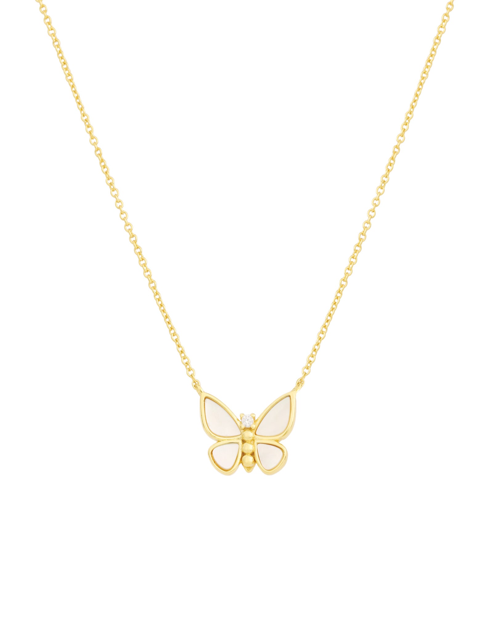 Quiet Icon-Pearl Butterfly Necklace-Necklaces-14k Gold Vermeil, Cubic Zirconia, Mother of Pearl-Blue Ruby Jewellery-Vancouver Canada