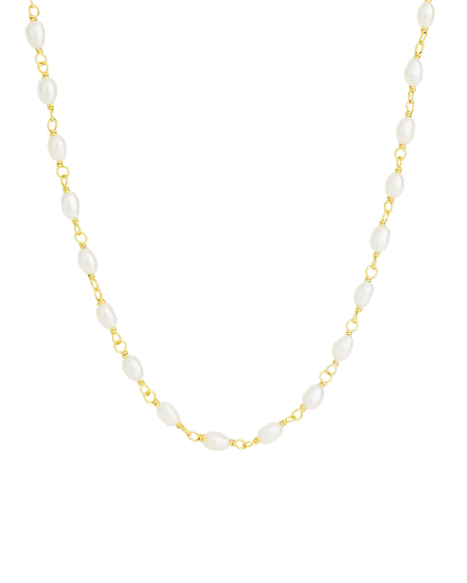 Quiet Icon-Oval Pearl Link Necklace-Necklaces-14k Gold Vermeil, White Pearl-Blue Ruby Jewellery-Vancouver Canada