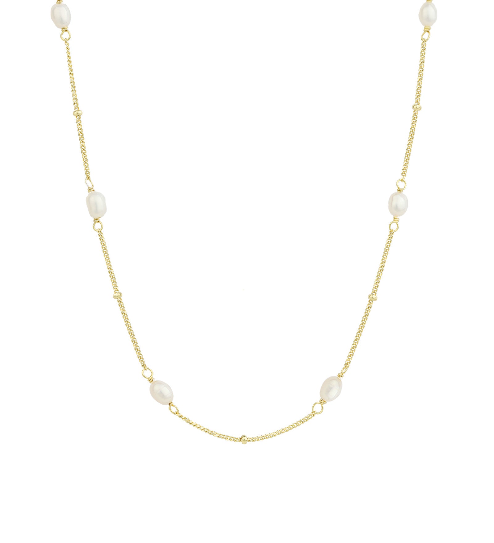 Quiet Icon-Oval Pearl Station Necklace-Necklaces-14k Gold Vermeil, White Pearl-Blue Ruby Jewellery-Vancouver Canada